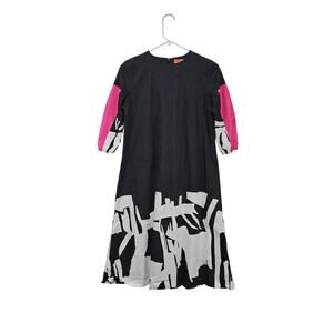 NWT Dot & Line A-Line Abstract Dress Art to Wear Size Small Black/White/Pink
